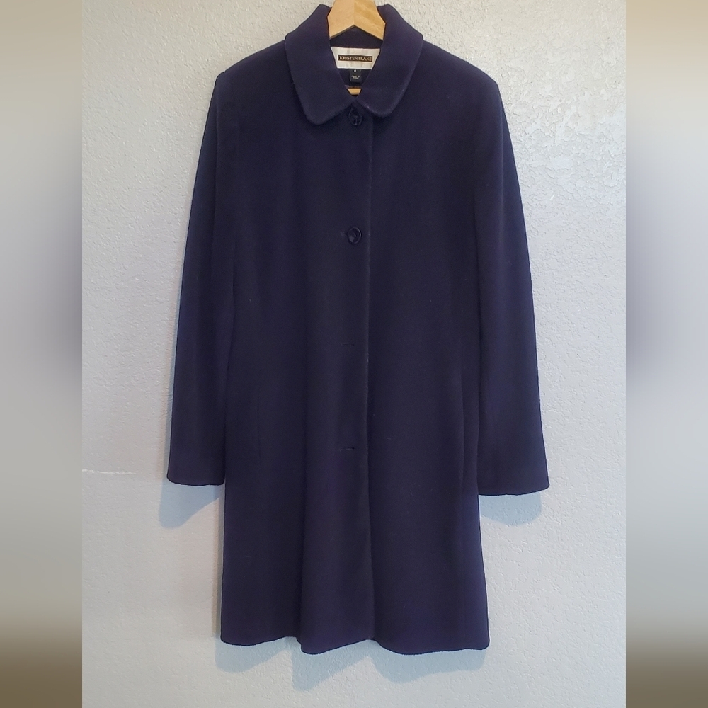 Kristen Blake Dark Navy Blue Wool Blend Long Trench Coat Italian Fabric